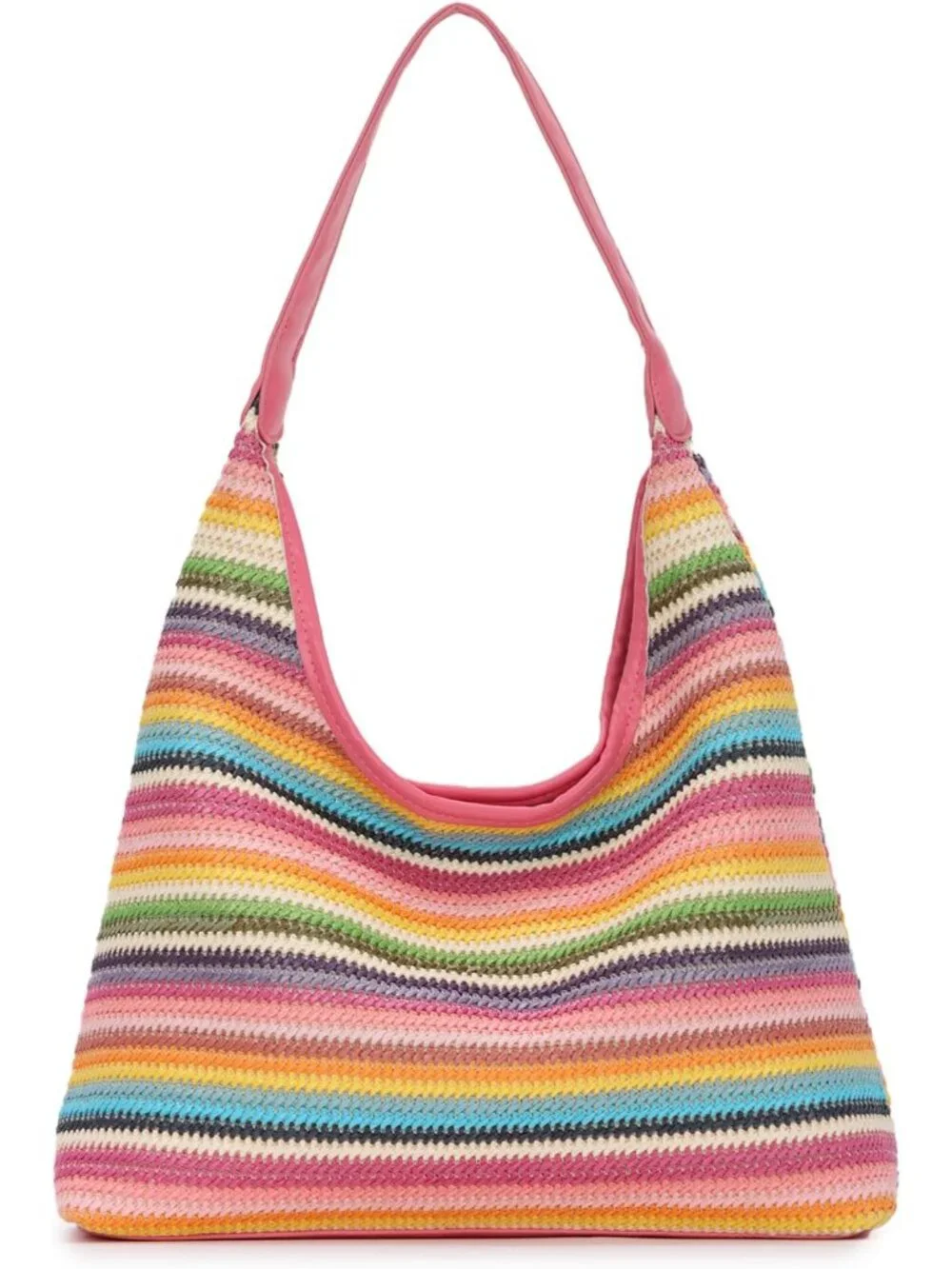 Stripe Beach Bag for Women Summer Woven Straw Tote Handbag | Colorful Woven Hipp